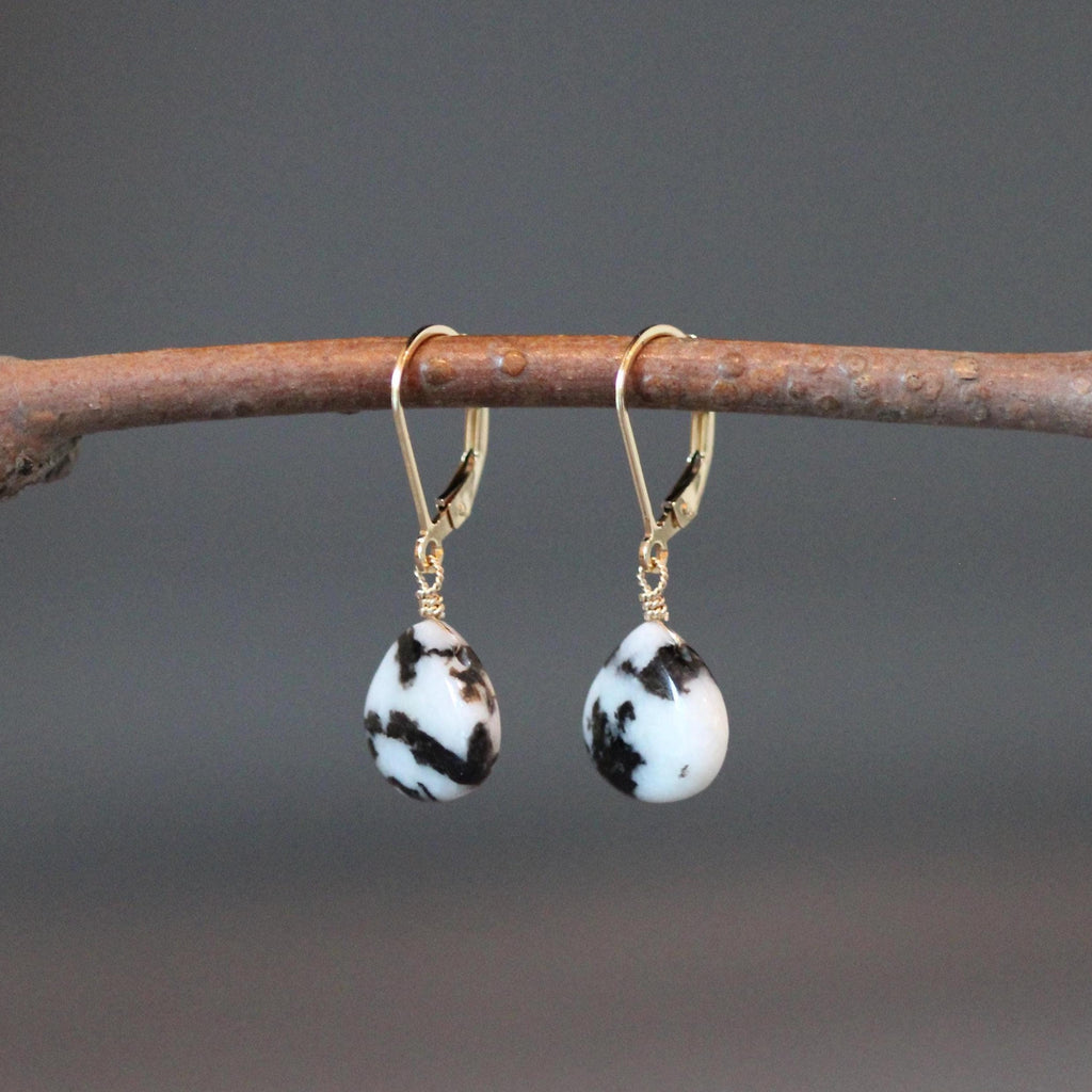 White Buffalo Turquoise Teardrop Earrings on Gold Filled Leverbacks