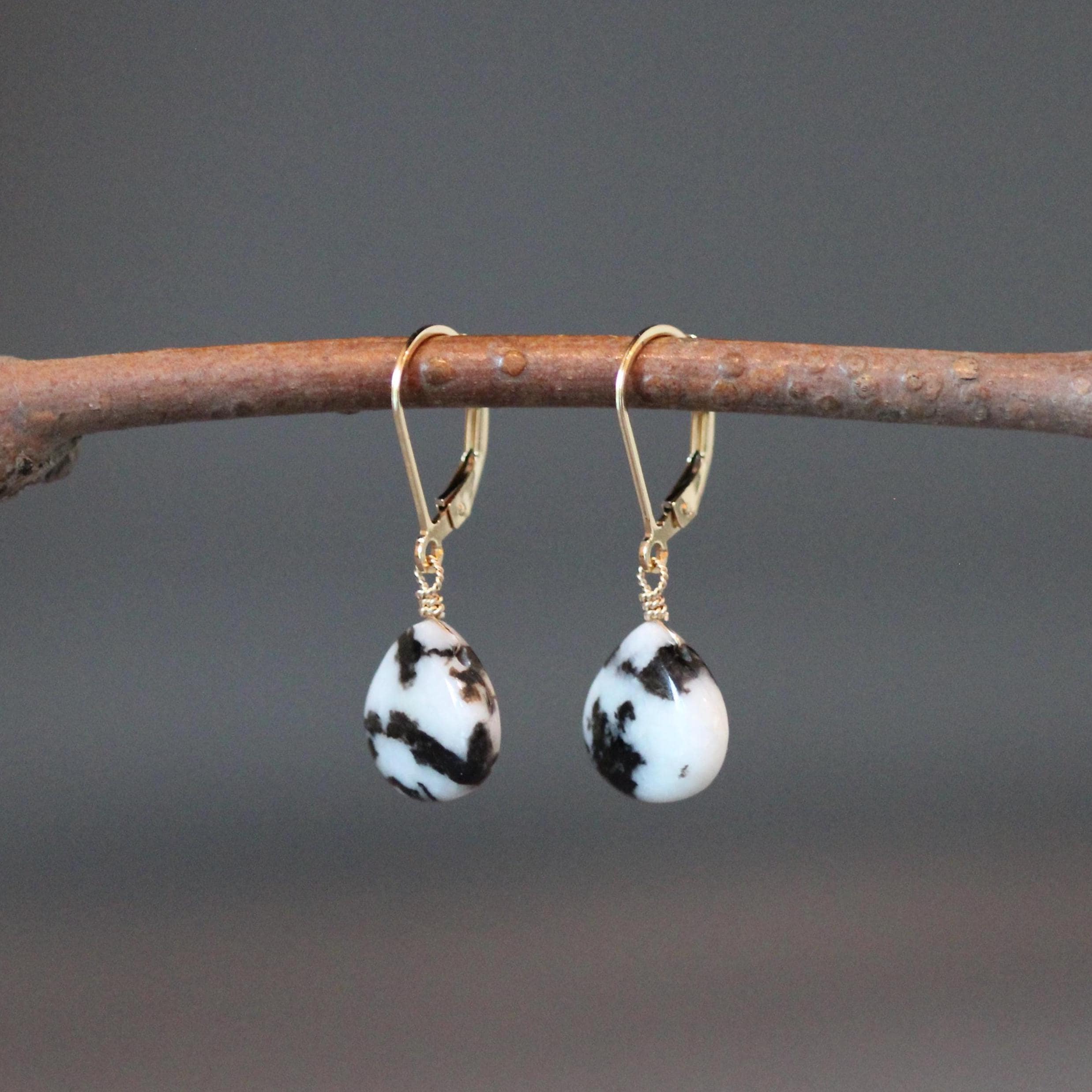 White Buffalo Turquoise Teardrop Earrings on Gold Filled Leverbacks