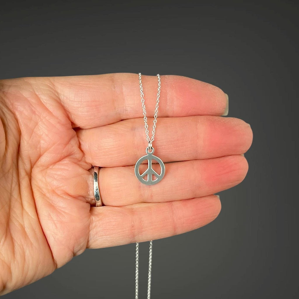 Sterling Silver Peace Sign Pendant Necklace