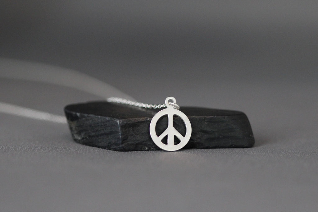 Sterling Silver Peace Sign Pendant Necklace