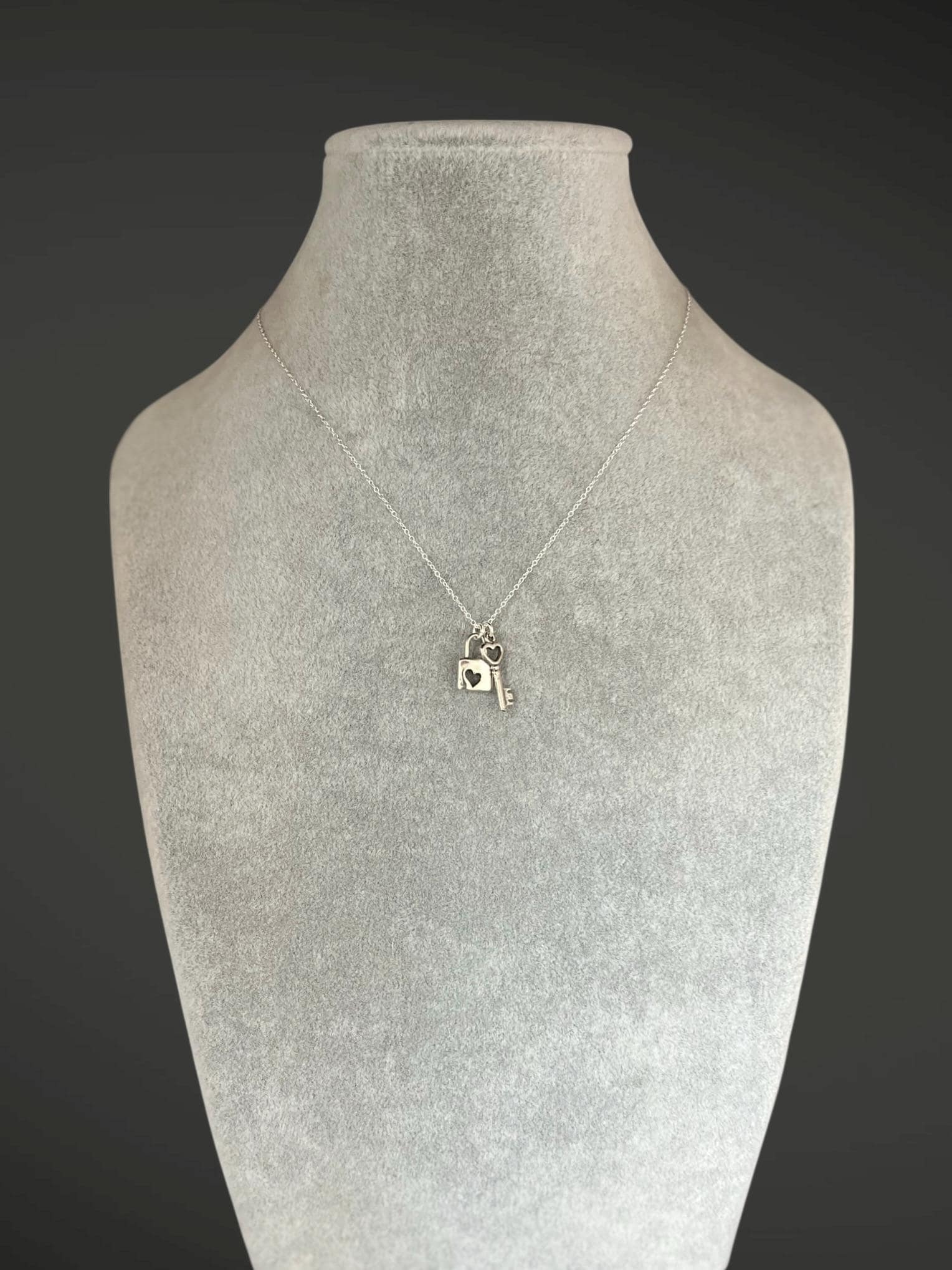 Sterling Silver Heart Lock and Key Charm Pendant Necklace