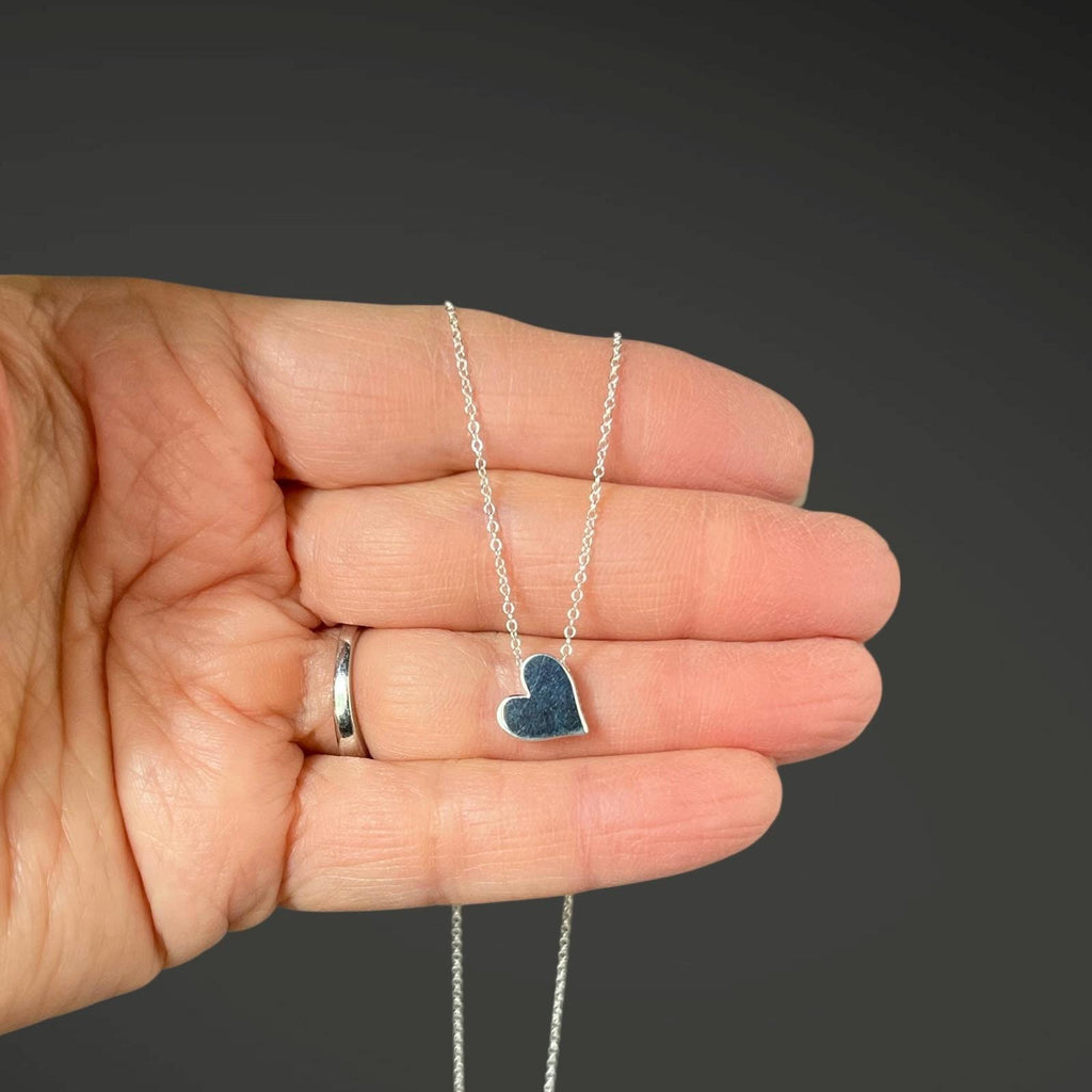Solid Sterling Silver Heart Charm Pendant Necklace