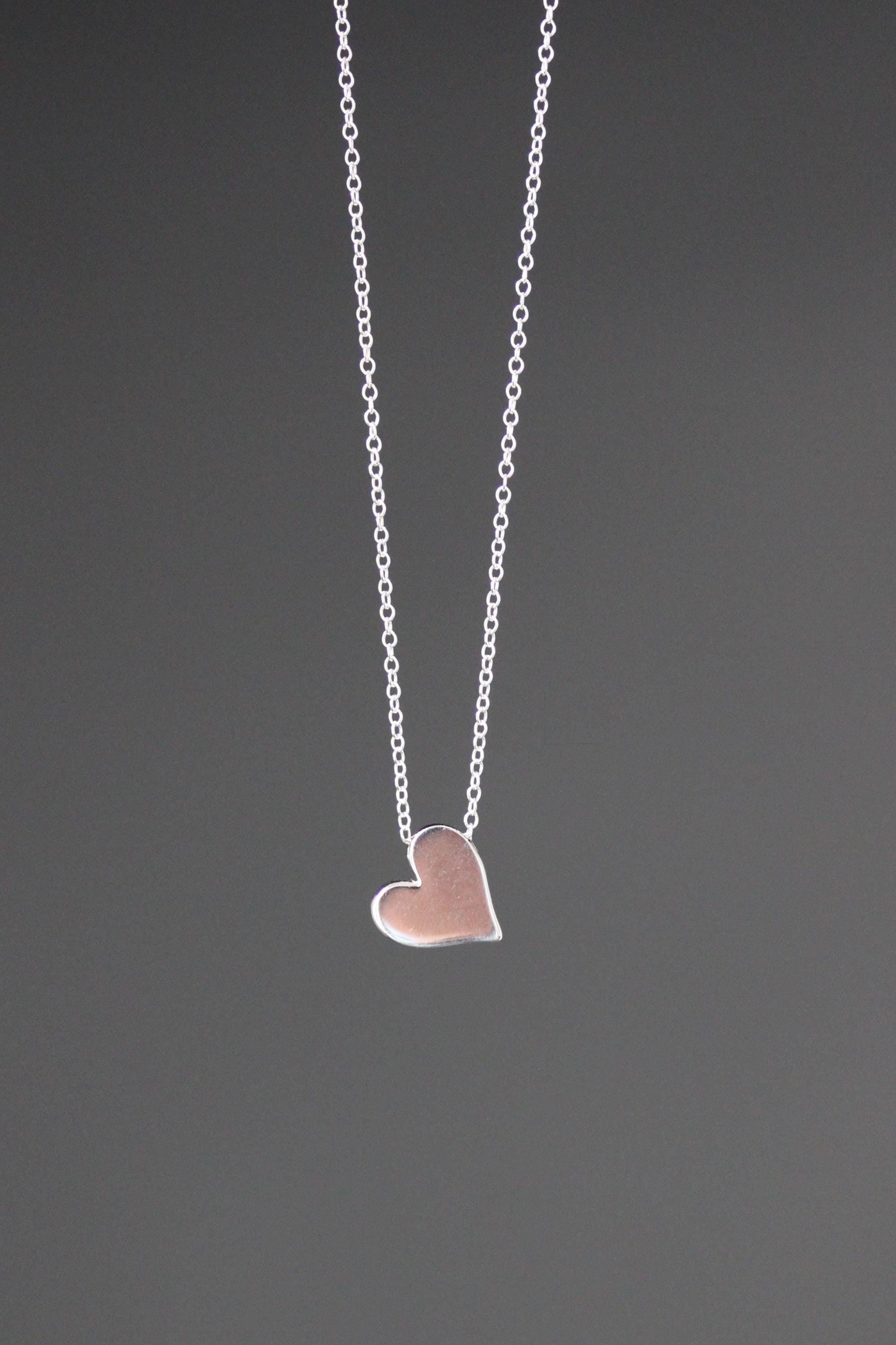 Solid Sterling Silver Heart Charm Pendant Necklace