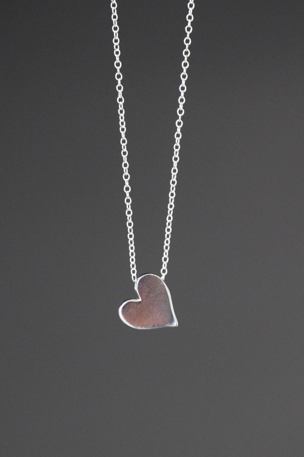 Solid Sterling Silver Heart Charm Pendant Necklace