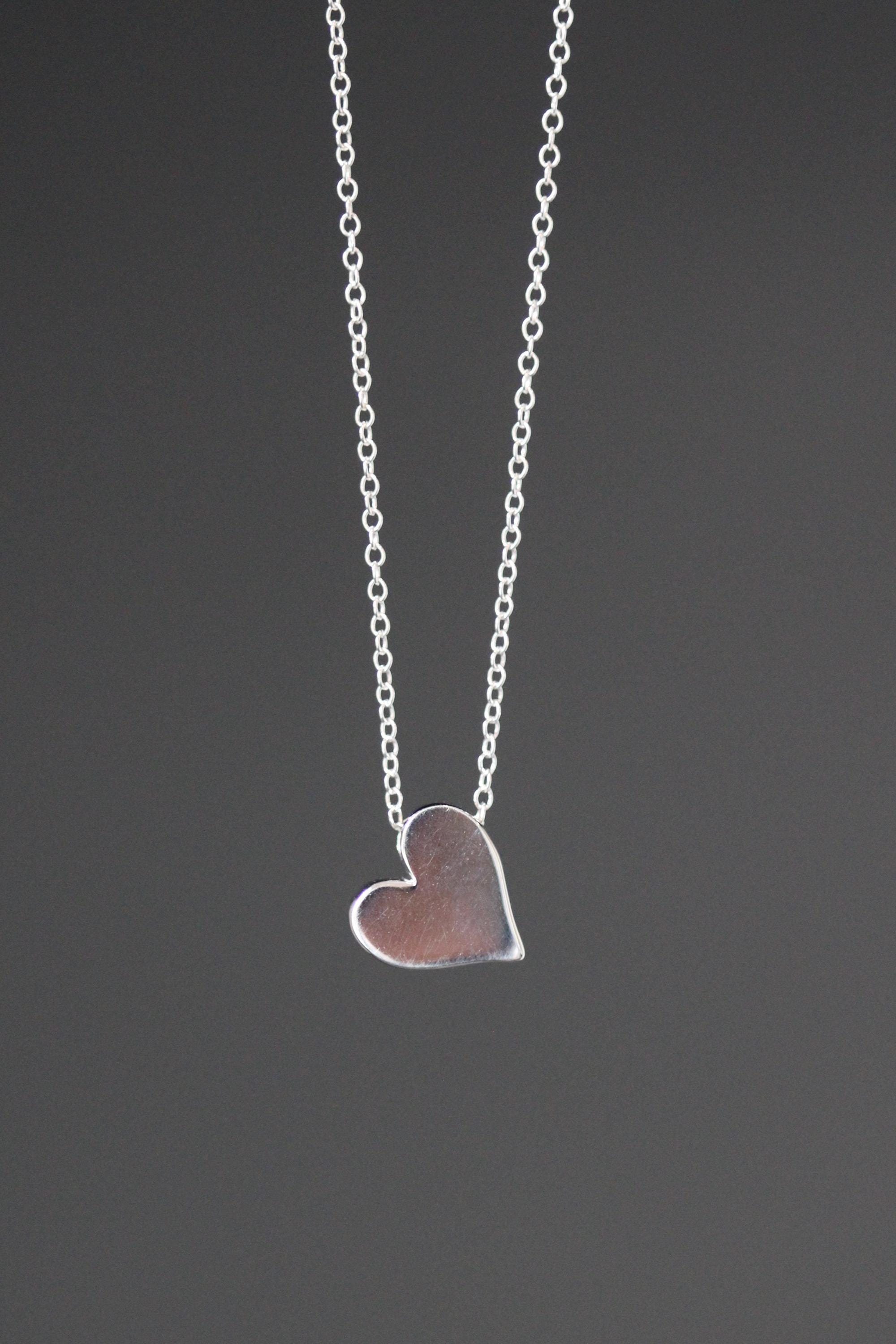 Solid Sterling Silver Heart Charm Pendant Necklace