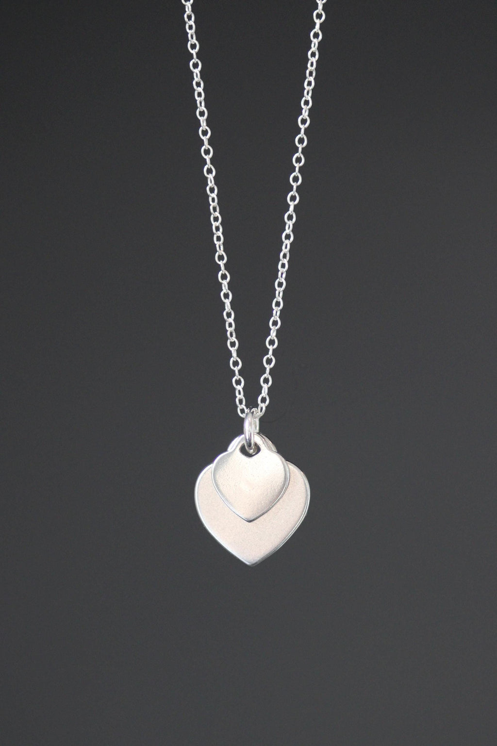 Double Sterling Silver Heart Tag Charm Pendant Necklace