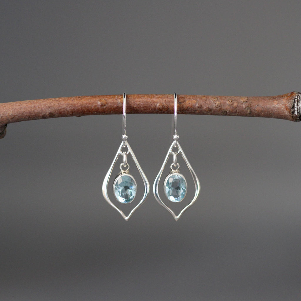Blue Topaz Oval Bezel Earrings with Bali Sterling Silver Frames