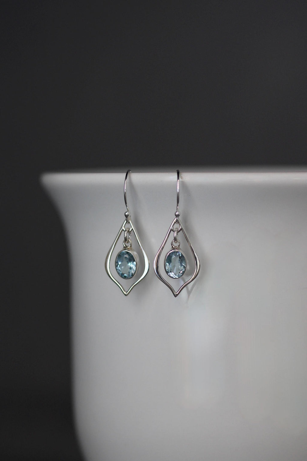 Blue Topaz Oval Bezel Earrings with Bali Sterling Silver Frames