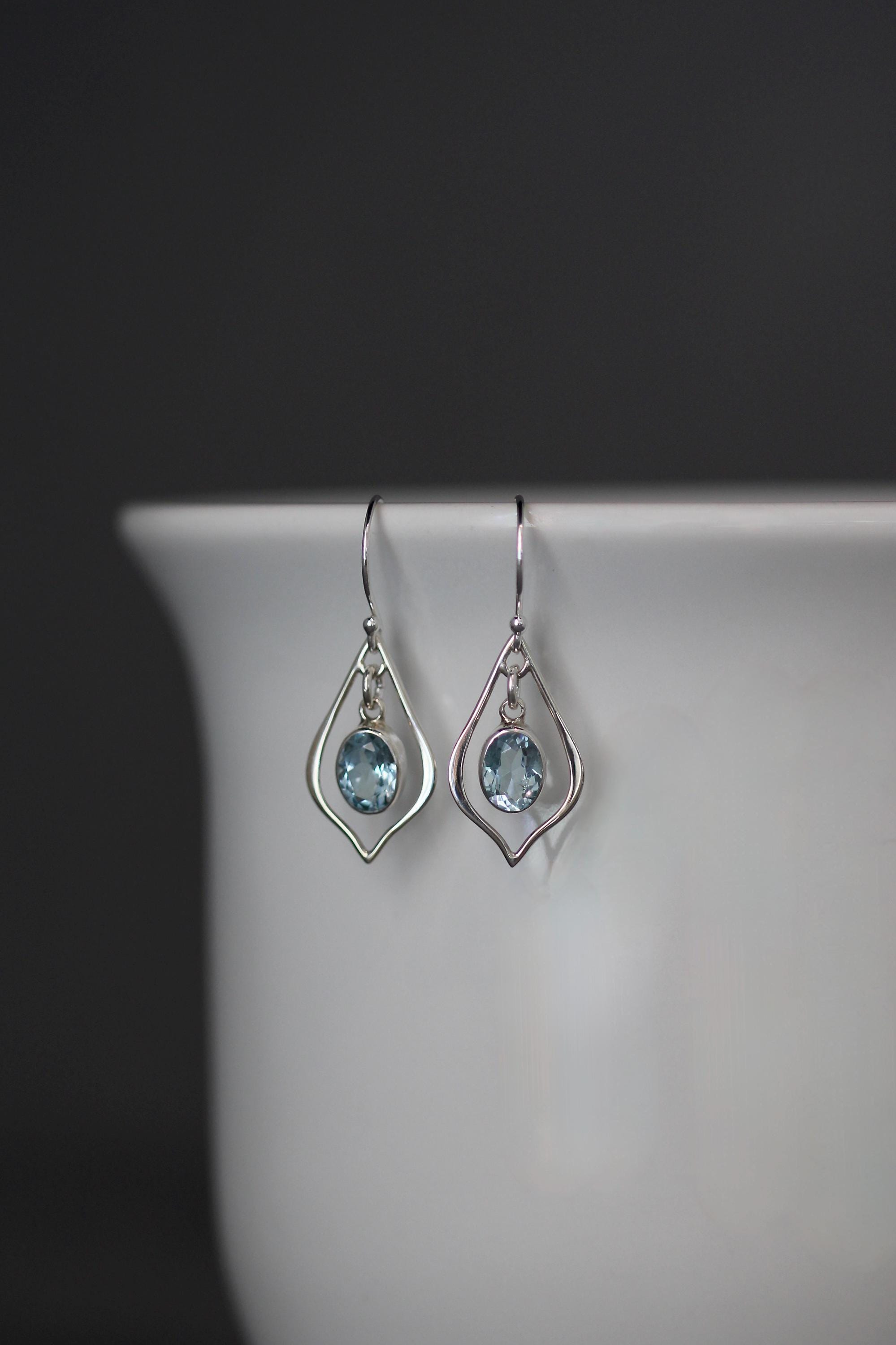 Blue Topaz Oval Bezel Earrings with Bali Sterling Silver Frames