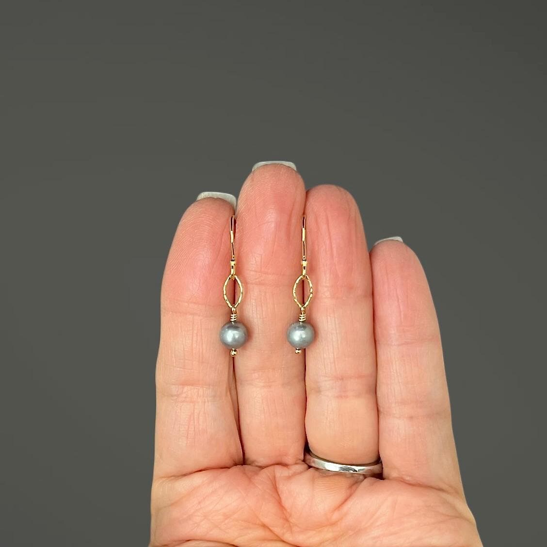 Gray Akoya Pearl Earrings with Gold Vermeil Dangle Links
