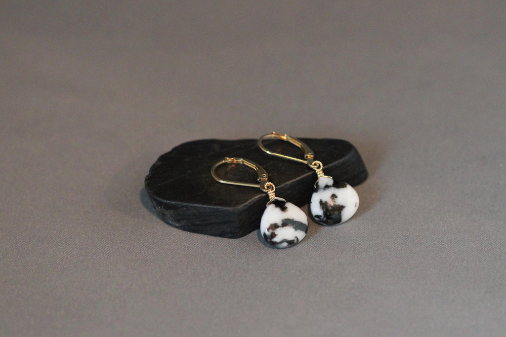 White Buffalo Turquoise Teardrop Earrings on Gold Filled Leverbacks