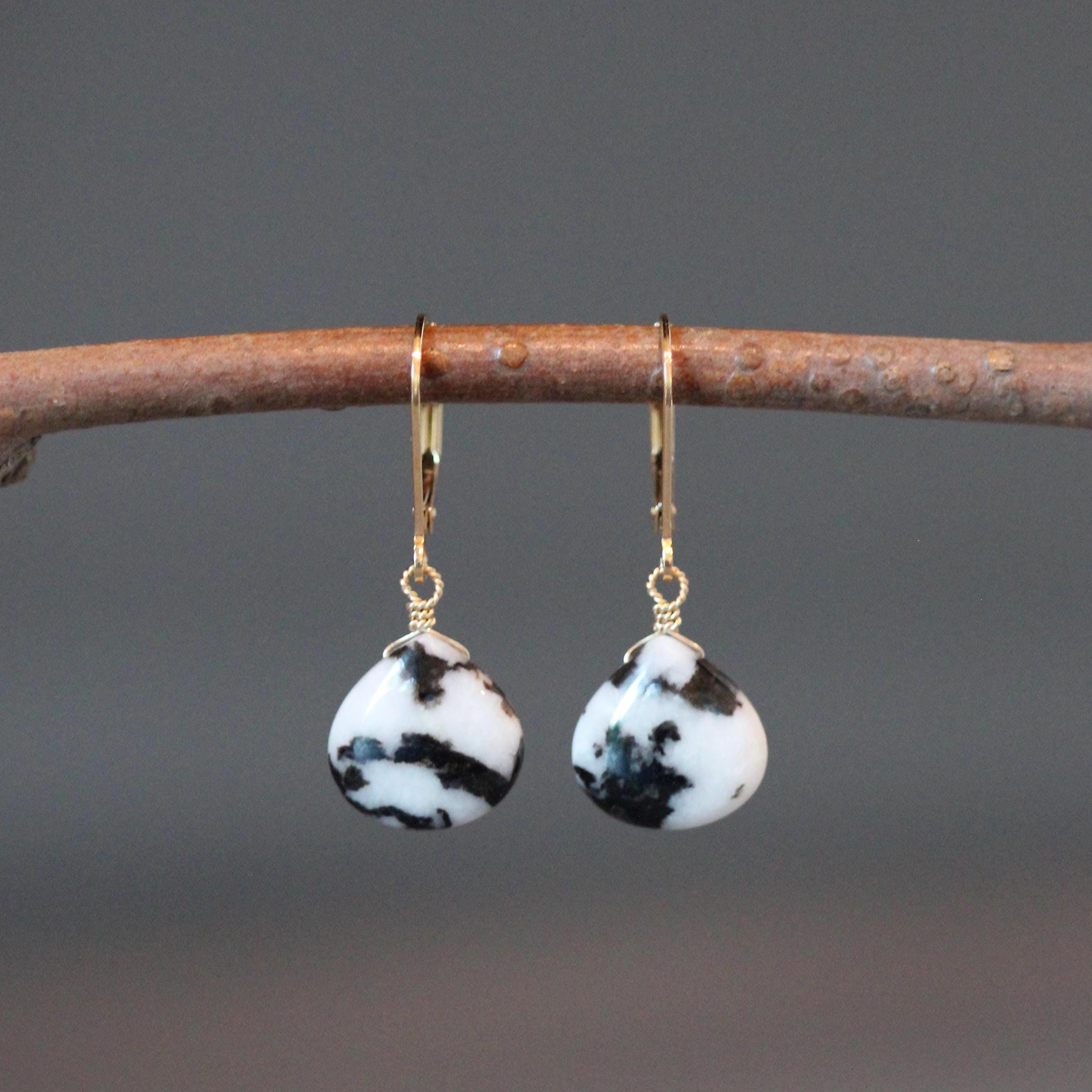 White Buffalo Turquoise Teardrop Earrings on Gold Filled Leverbacks