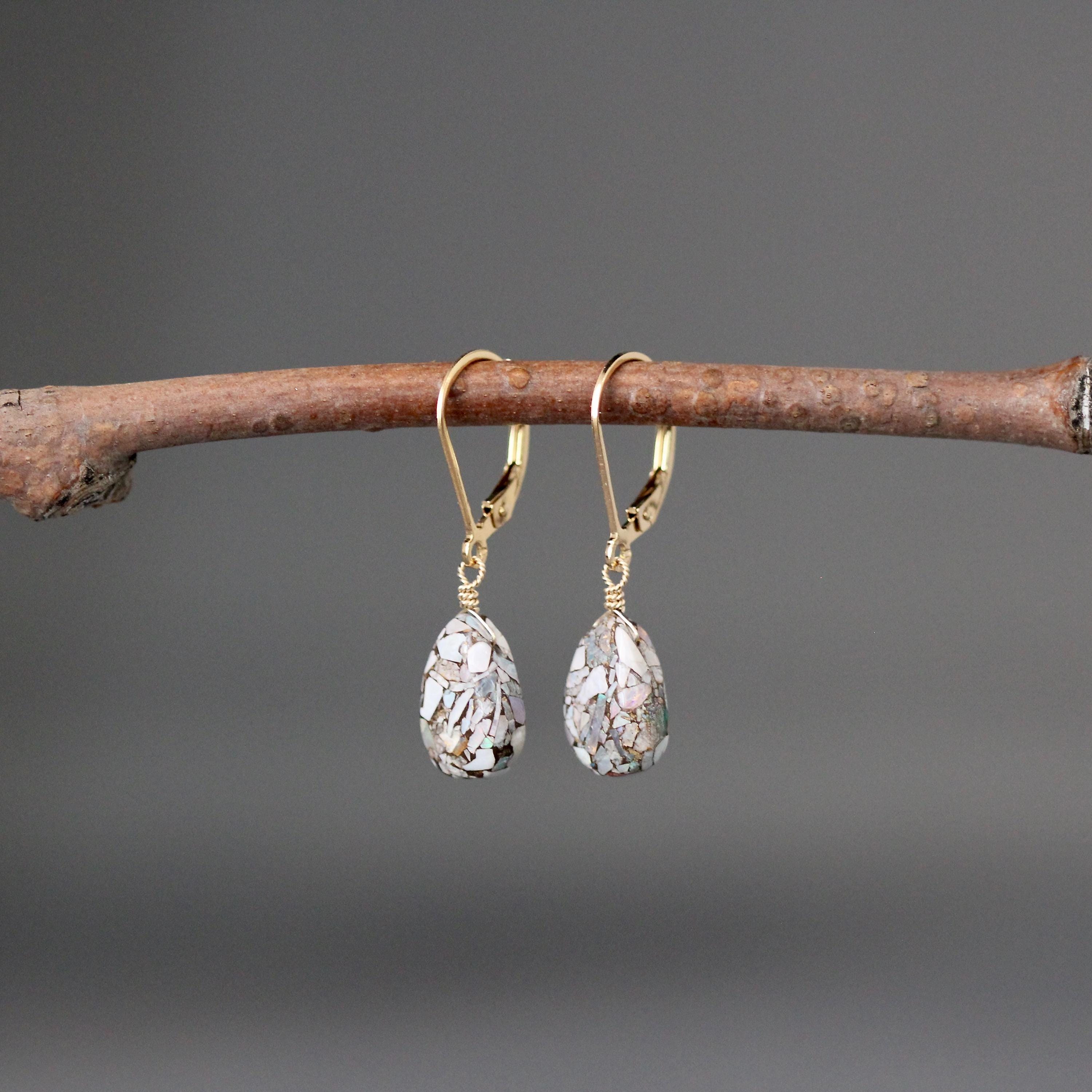 Copper Australian Opal Teardrop Earrings on Gold Filled Leverbacks