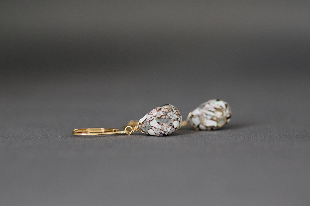 Copper Australian Opal Teardrop Earrings on Gold Filled Leverbacks