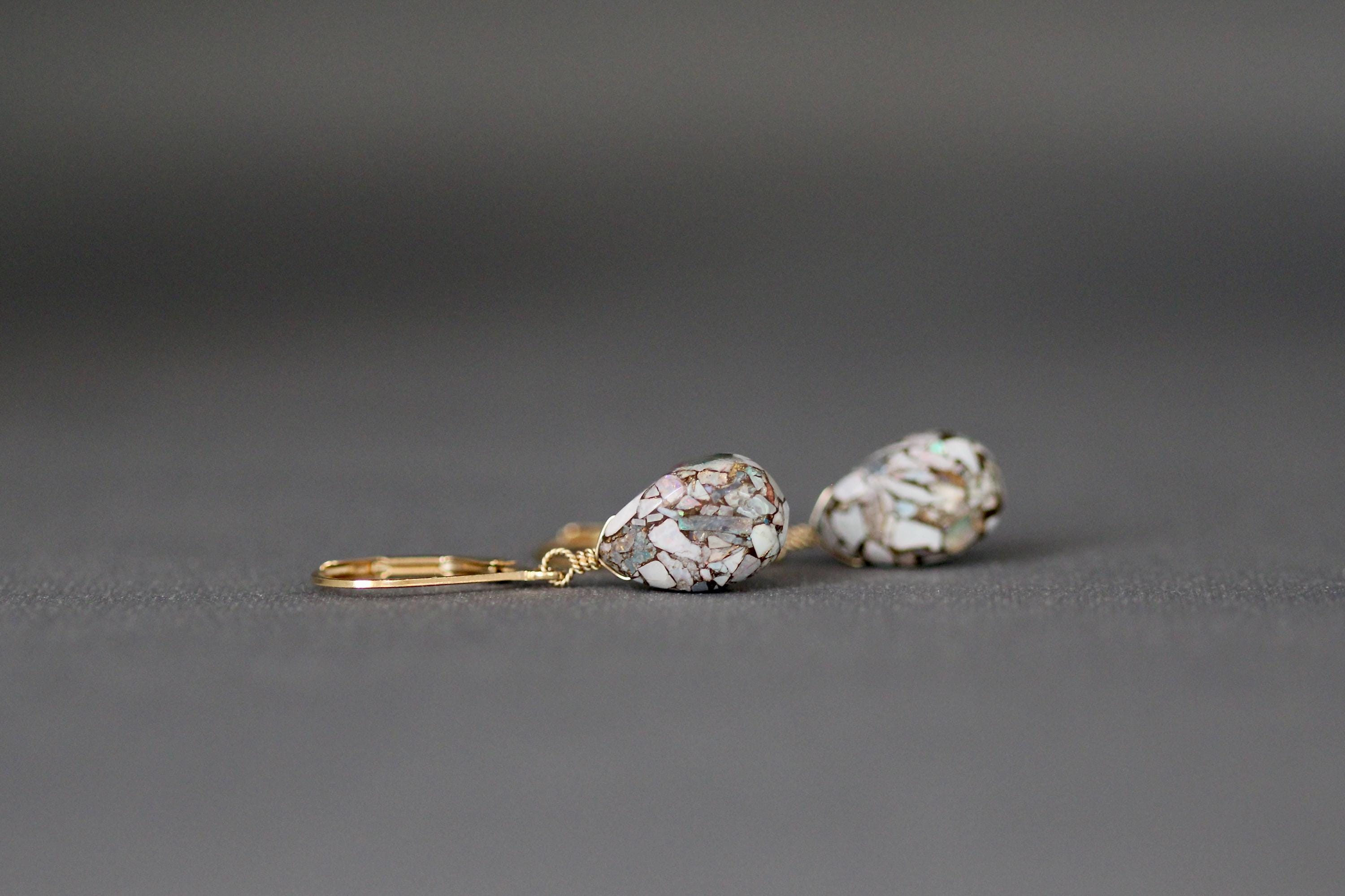 Copper Australian Opal Teardrop Earrings on Gold Filled Leverbacks