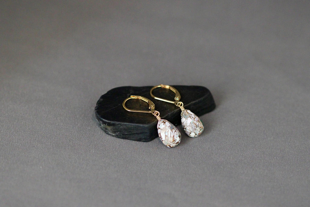 Copper Australian Opal Teardrop Earrings on Gold Filled Leverbacks