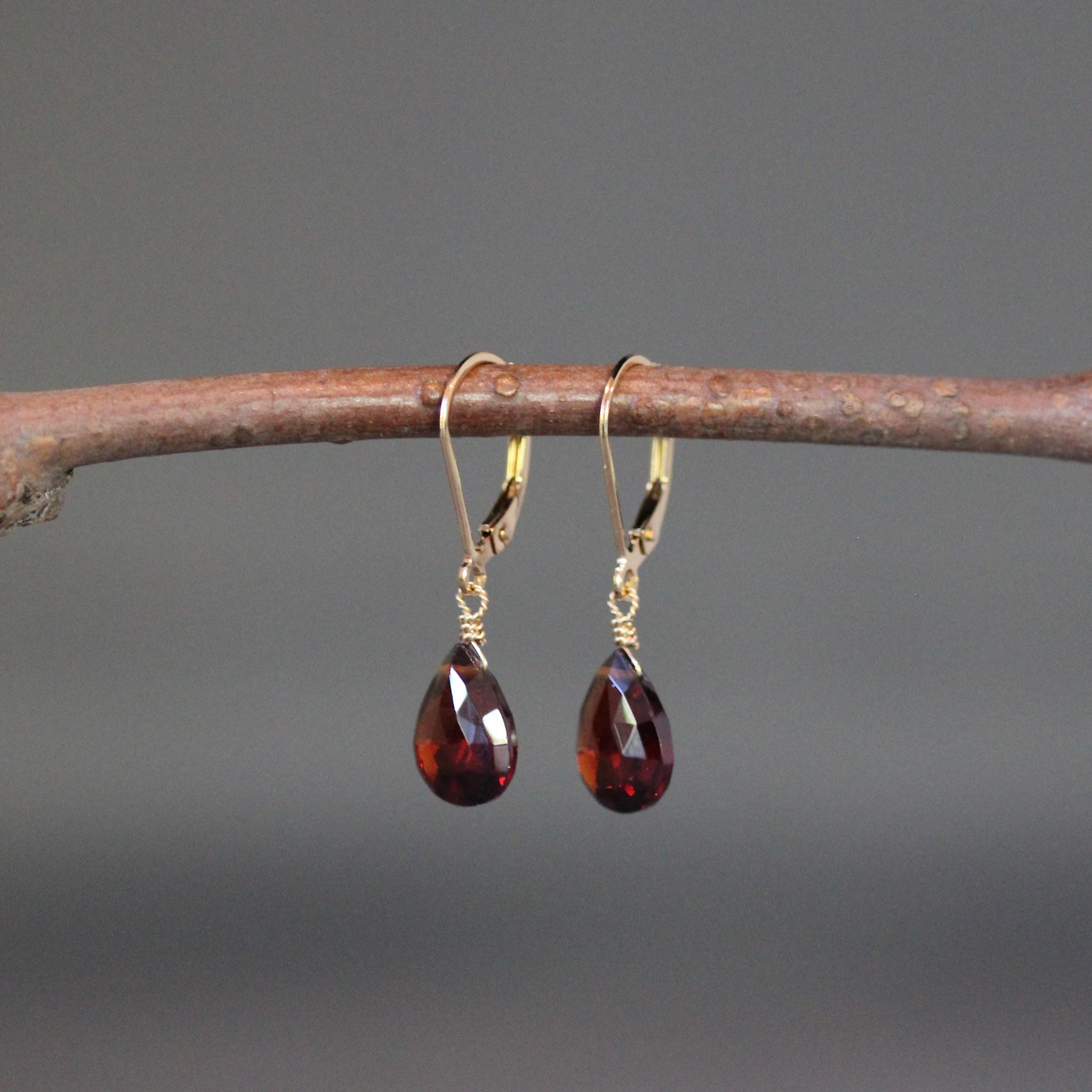 Garnet Quartz Teardrop Earrings on Gold Filled Leverbacks