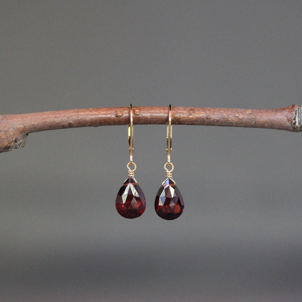 Garnet Quartz Teardrop Earrings on Gold Filled Leverbacks