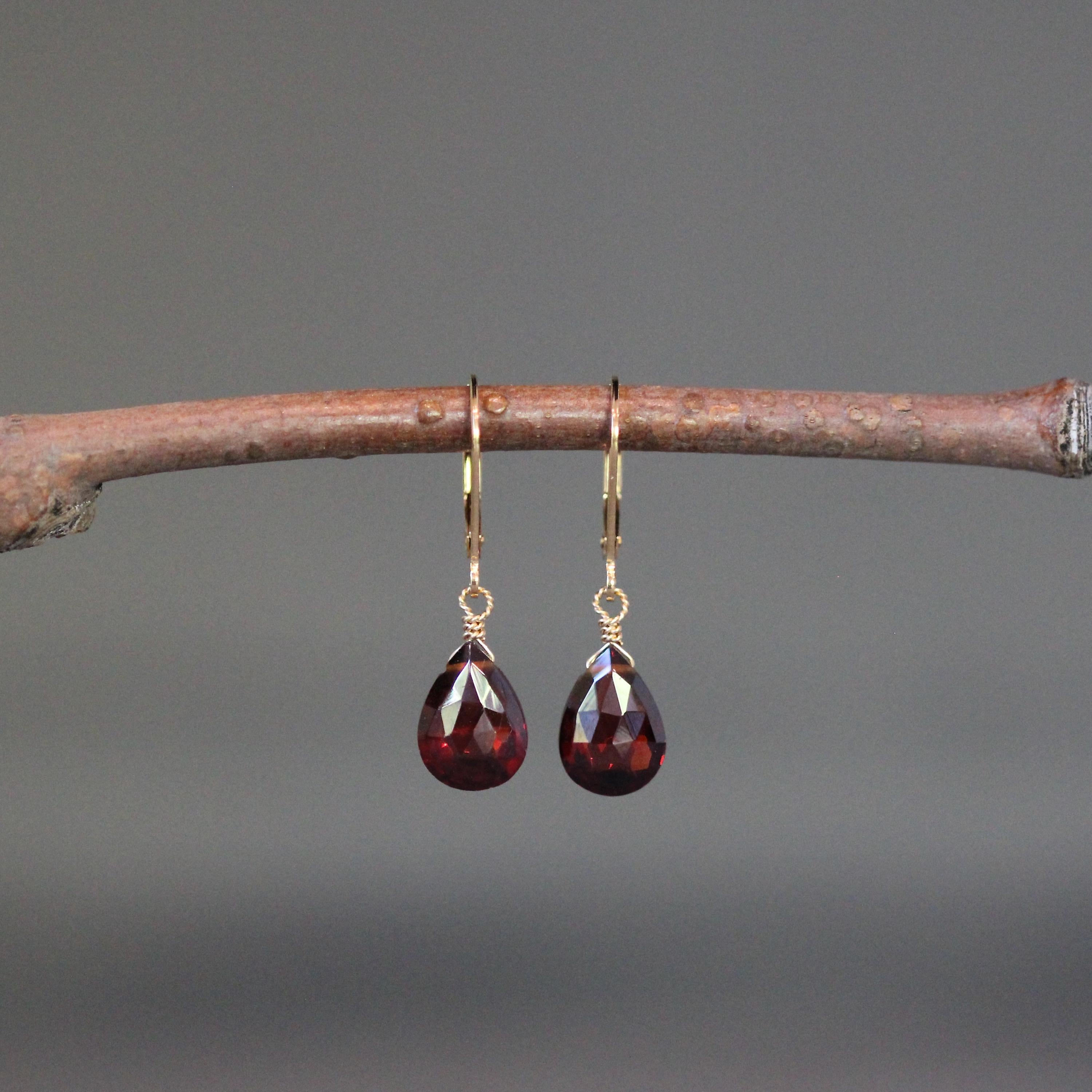 Garnet Quartz Teardrop Earrings on Gold Filled Leverbacks