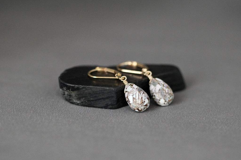 Copper Australian Opal Teardrop Earrings on Gold Filled Leverbacks