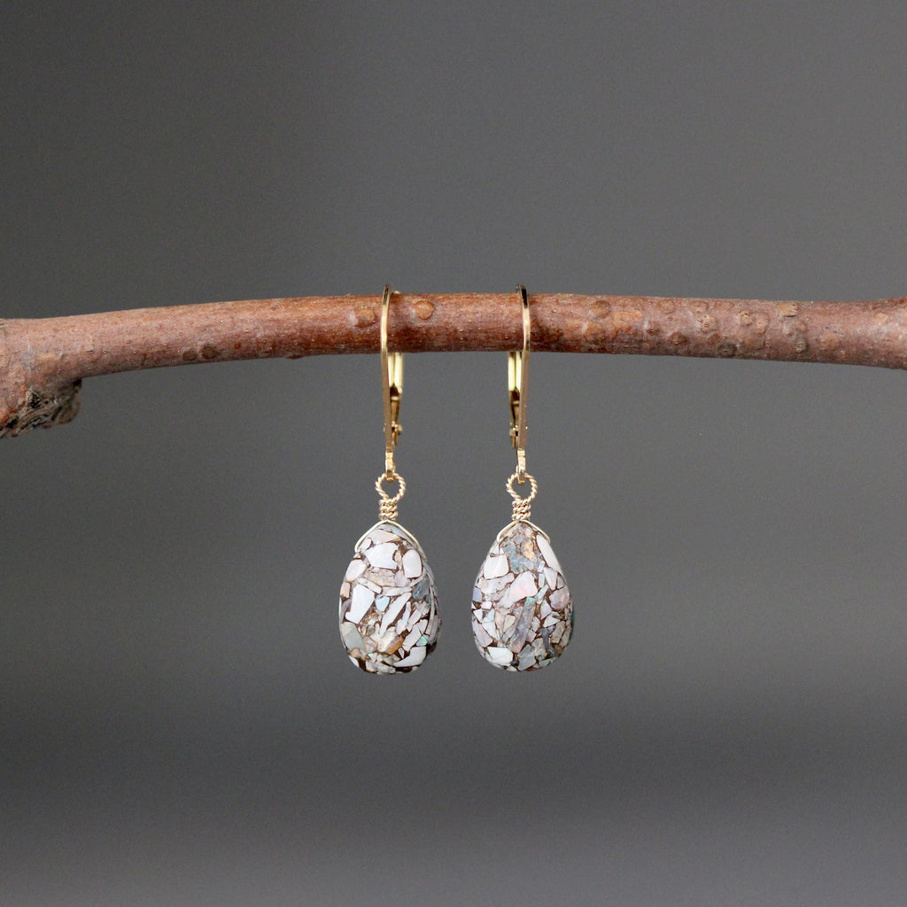 Copper Australian Opal Teardrop Earrings on Gold Filled Leverbacks