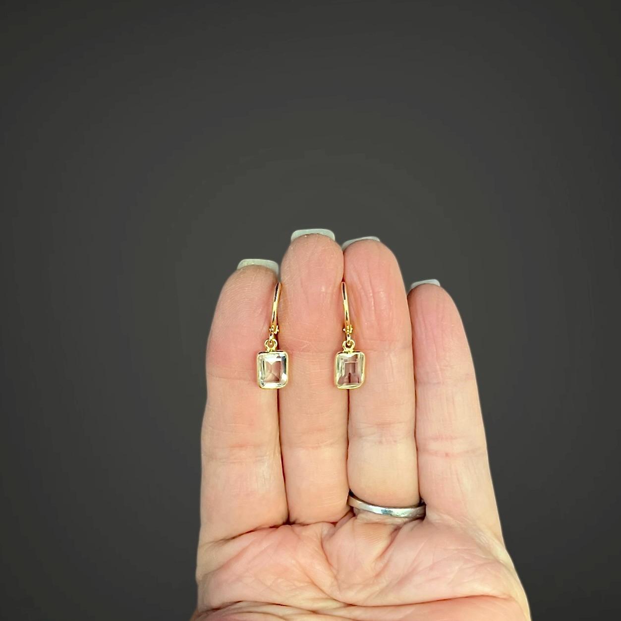 White Topaz Bezel Charm Earrings on Gold Vermeil Huggie Hoops