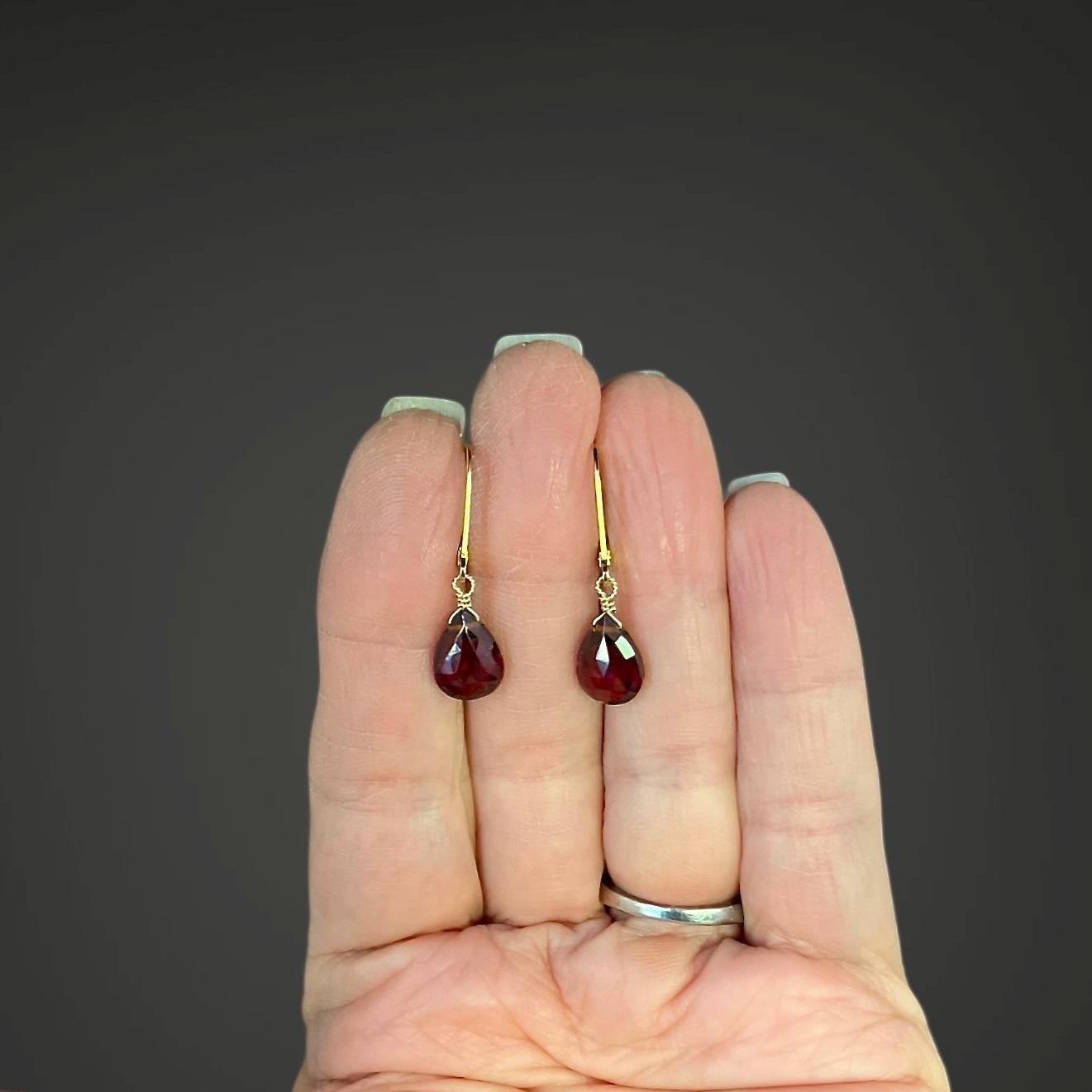 Garnet Quartz Teardrop Earrings on Gold Filled Leverbacks