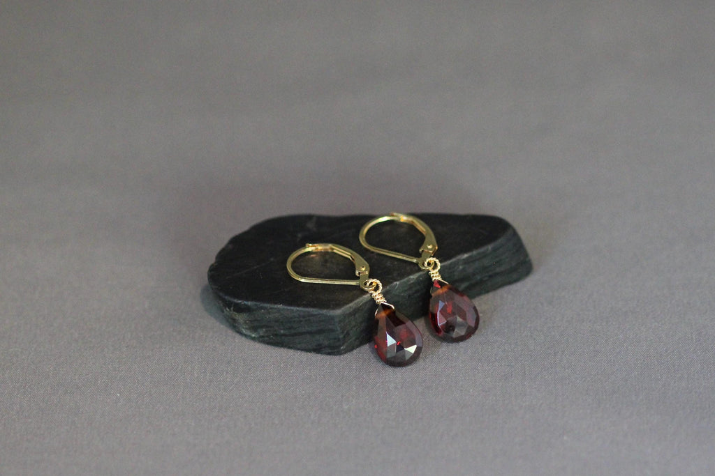 Garnet Quartz Teardrop Earrings on Gold Filled Leverbacks