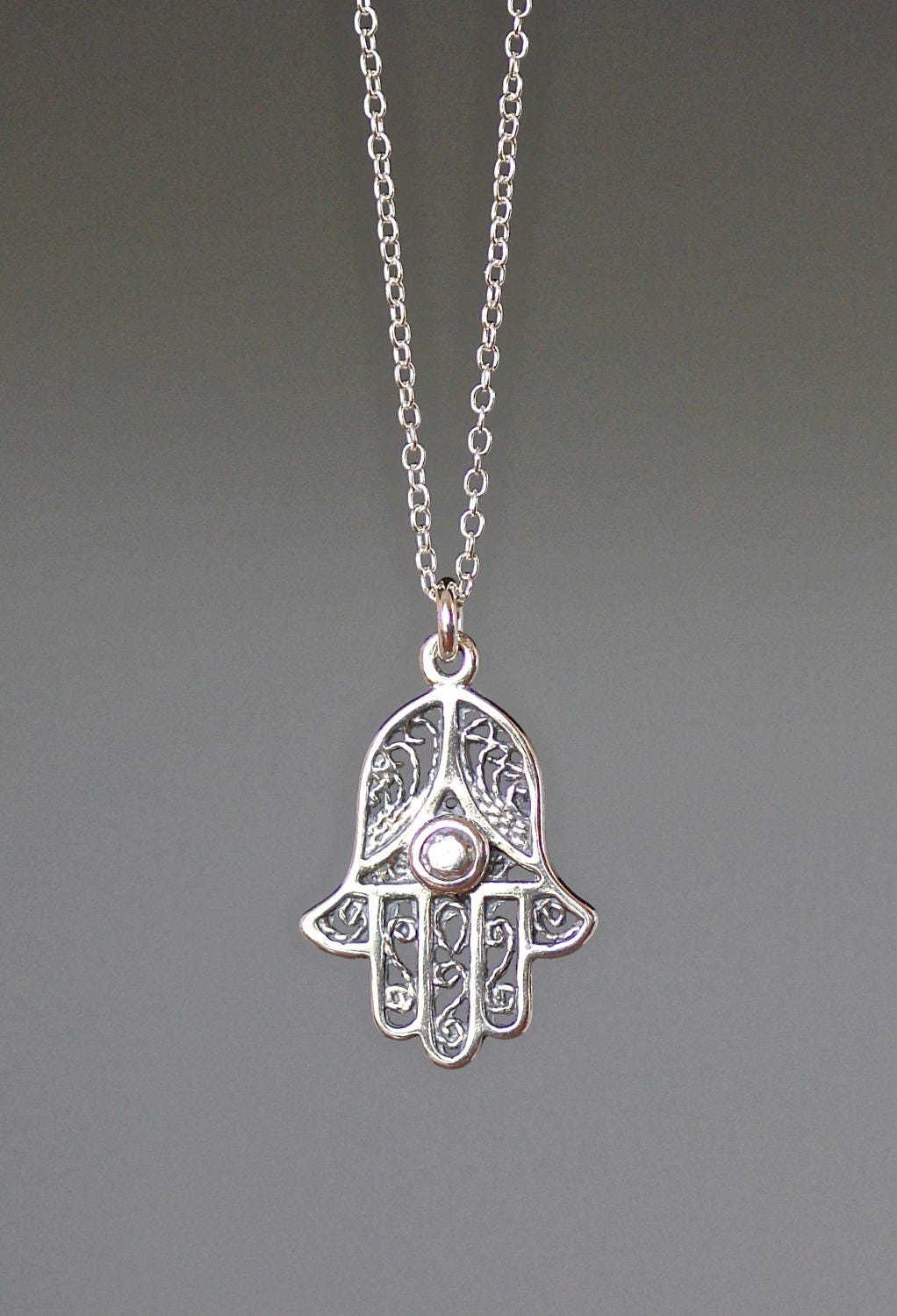 Bali Sterling Silver Filigree Hamsa Hand Pendant Necklace