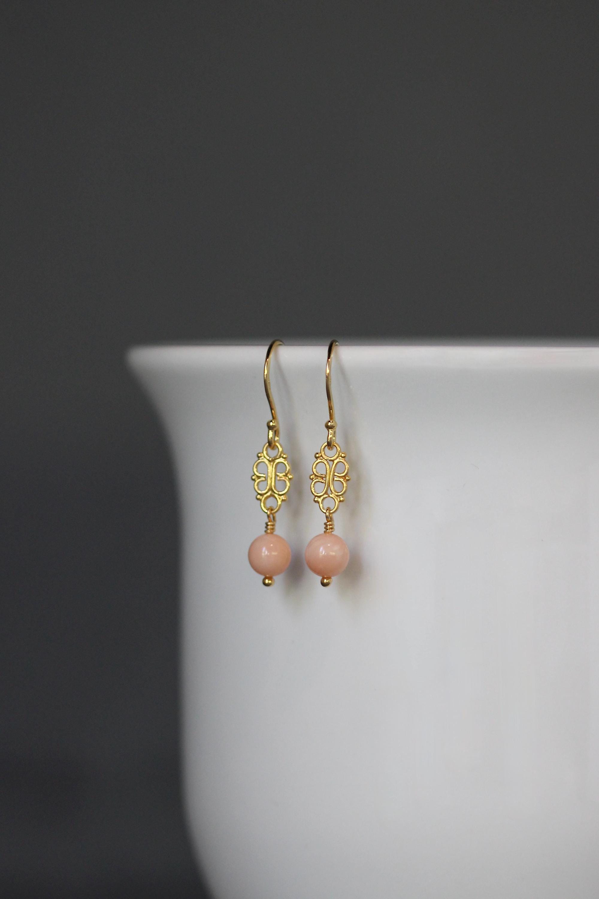 Angel Skin Coral and Gold Vermeil Link Dangle Earrings