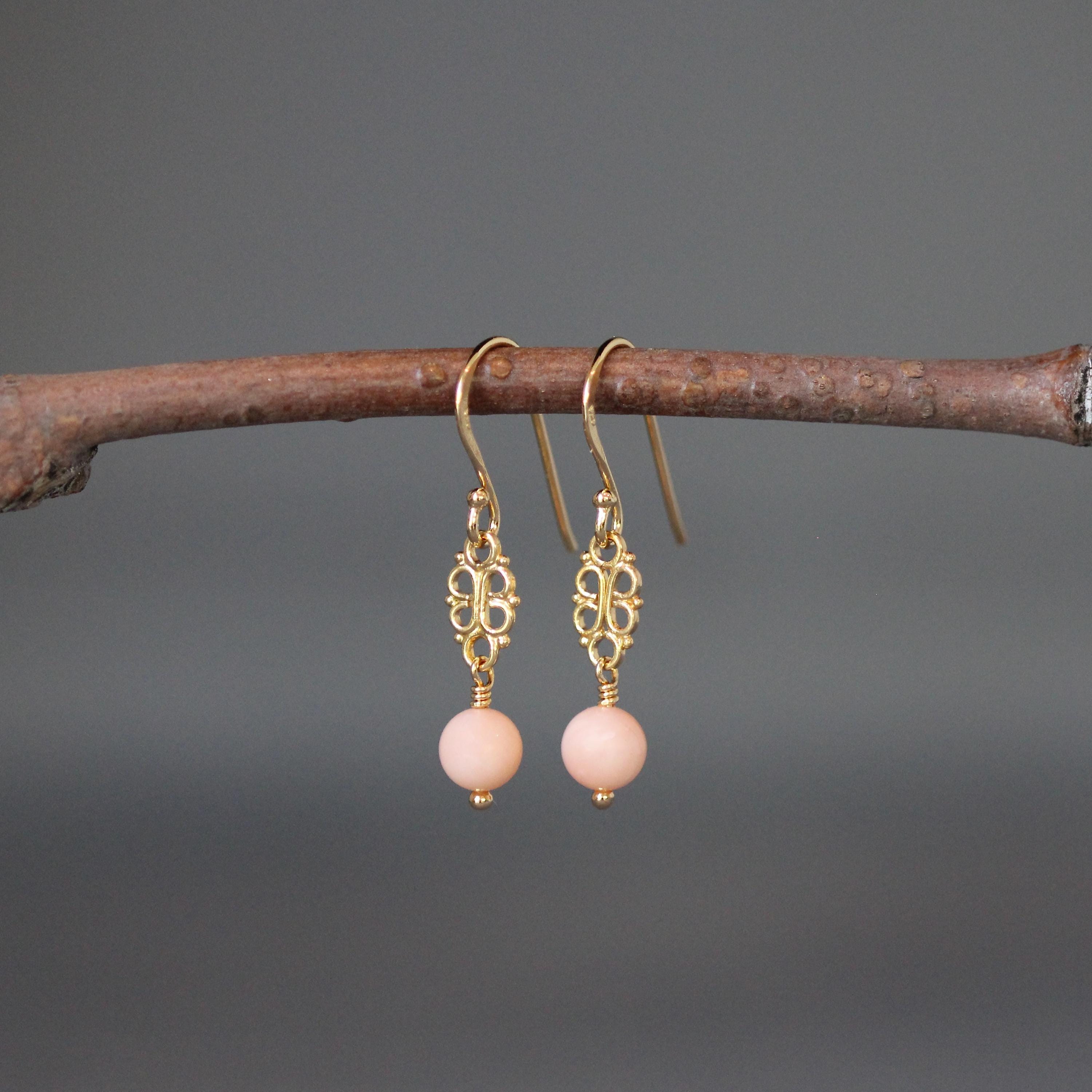 Angel Skin Coral and Gold Vermeil Link Dangle Earrings