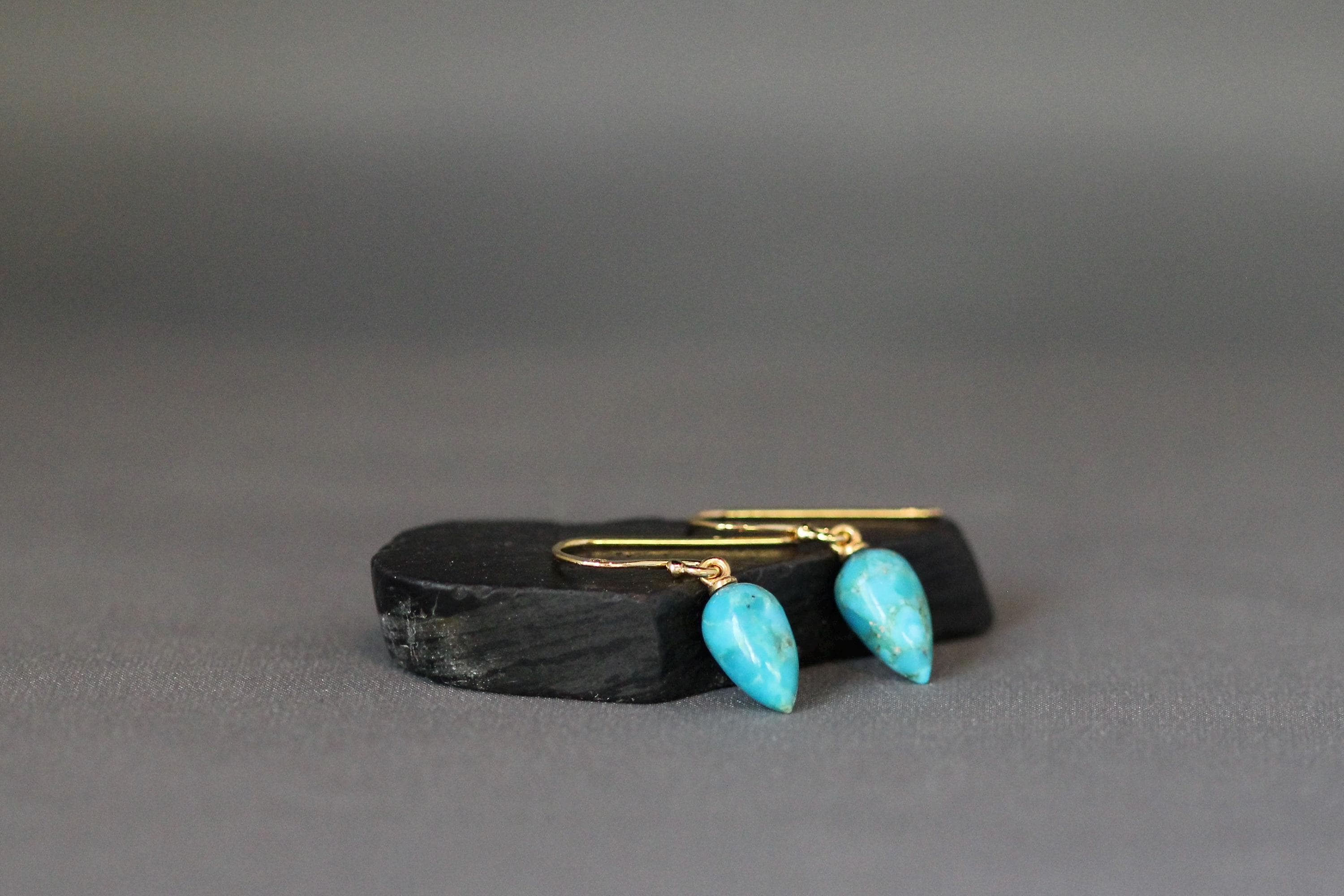 Blue Copper Turquoise Teardrop Gold Vermeil Dangle Earrings