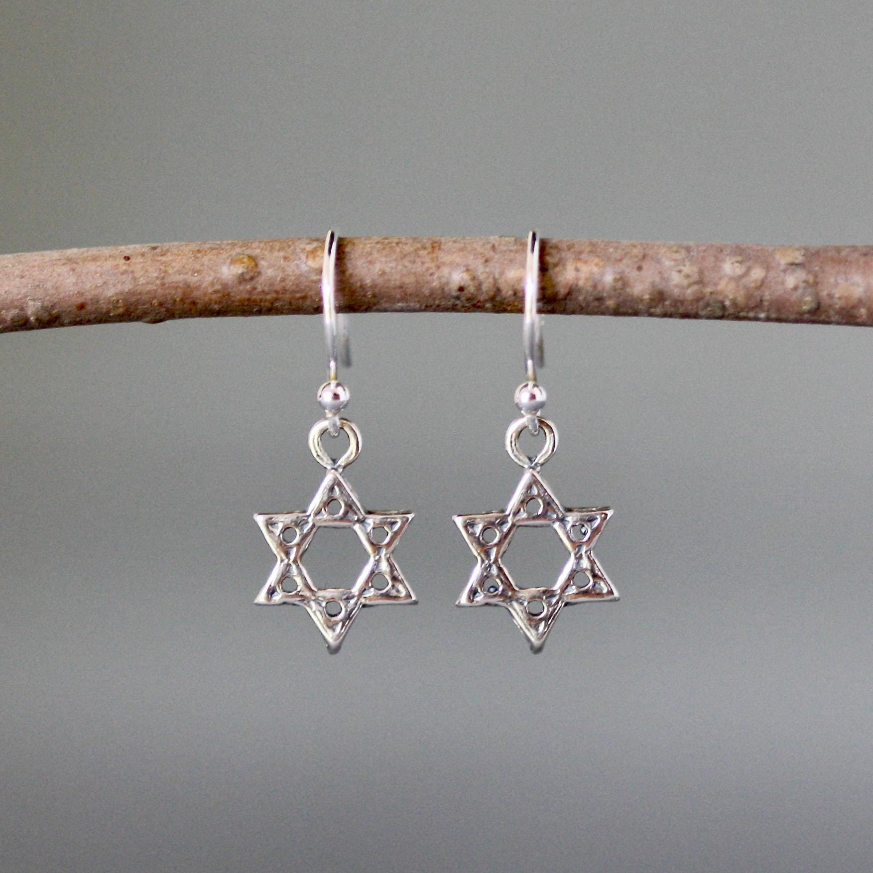 Bali Silver Star of David Dangle Earrings