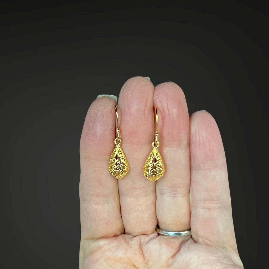 Bright Gold Vermeil Filigree Dangle Earrings