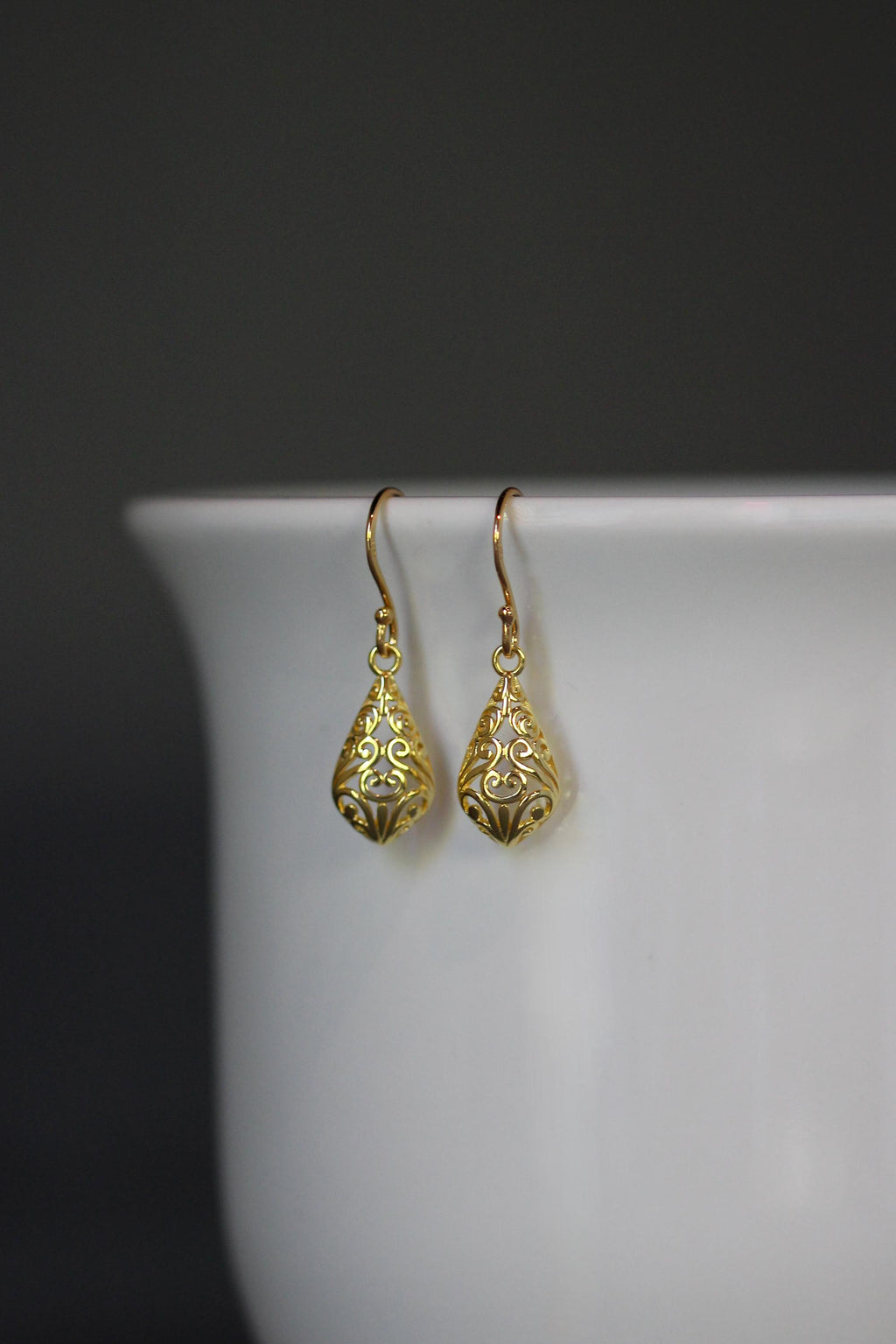 Bright Gold Vermeil Filigree Dangle Earrings