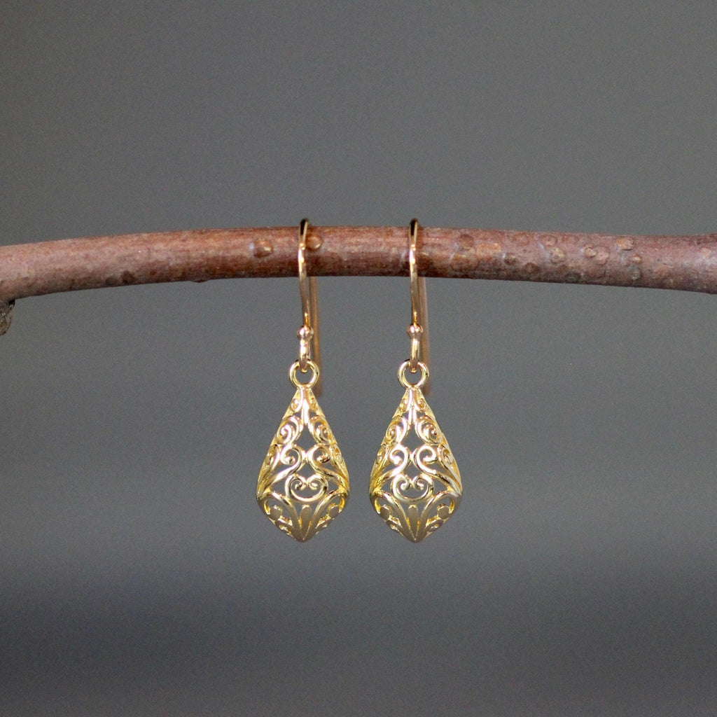 Bright Gold Vermeil Filigree Dangle Earrings