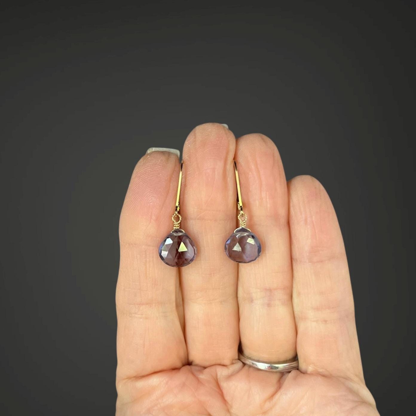 Blue Iolite Quartz Teardrop Gold Filled Leverback Dangle Earrings