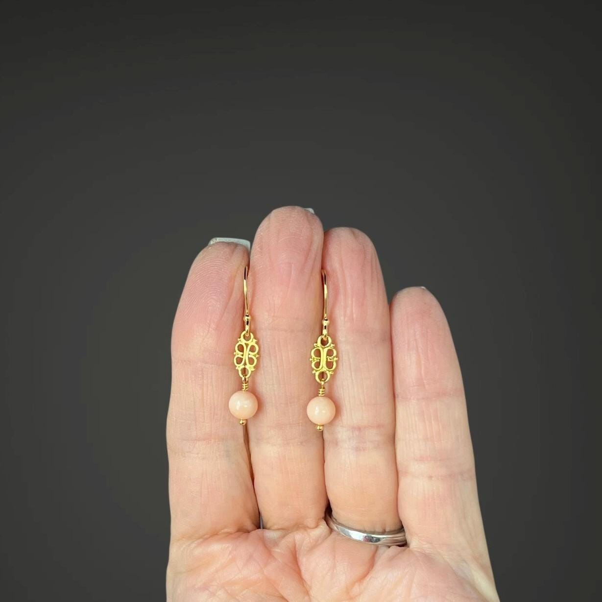Angel Skin Coral and Gold Vermeil Link Dangle Earrings