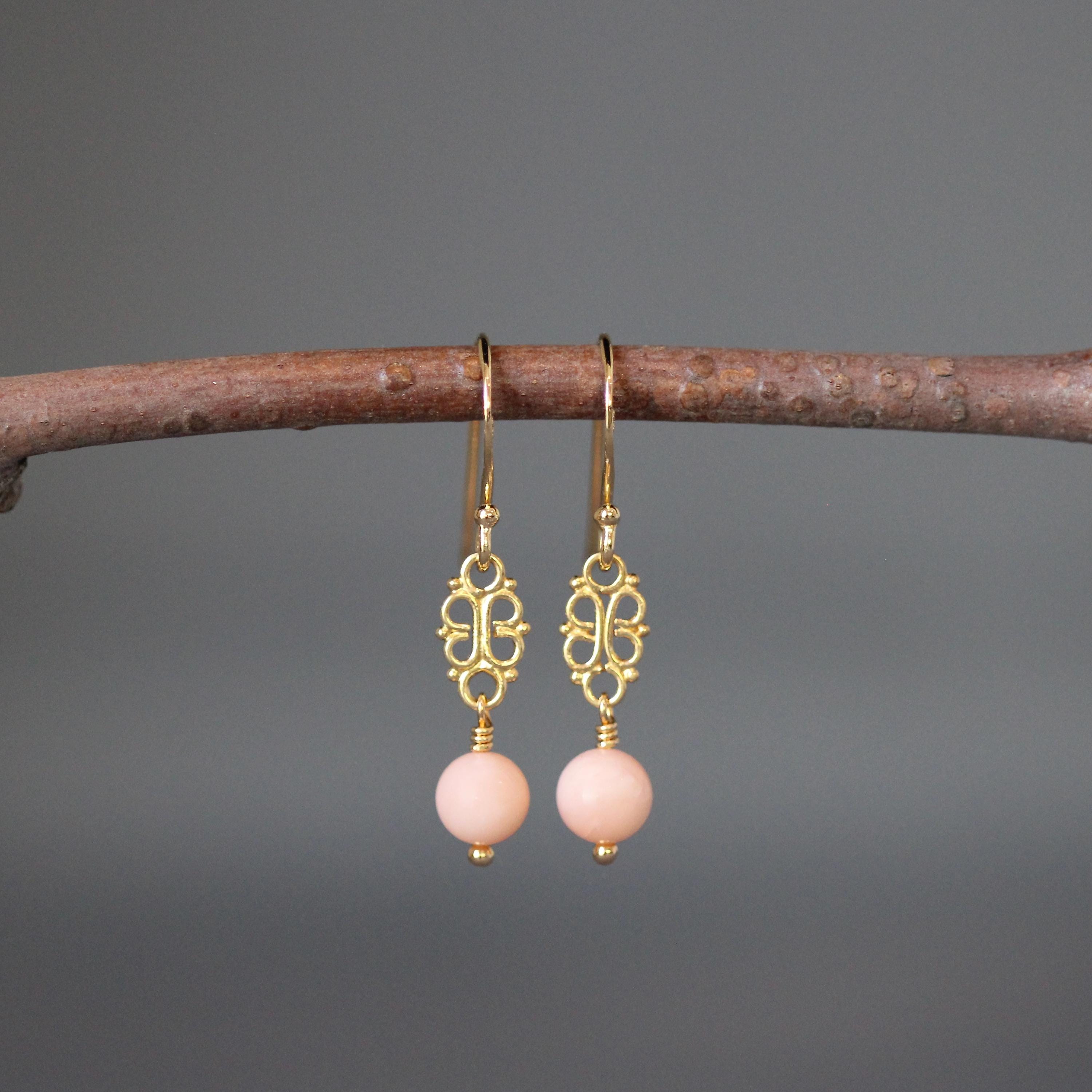 Angel Skin Coral and Gold Vermeil Link Dangle Earrings