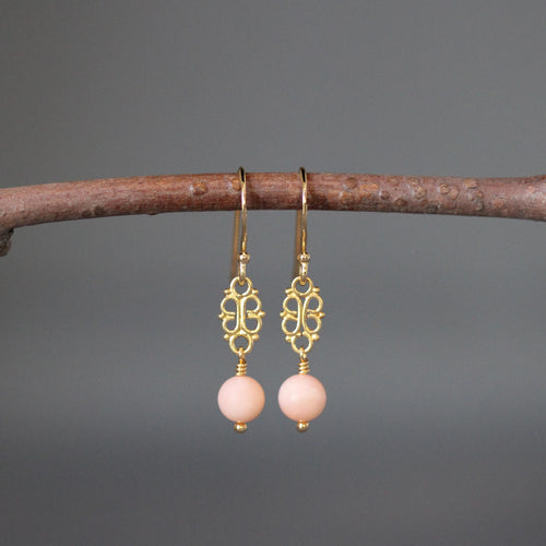 Angel Skin Coral and Gold Vermeil Link Dangle Earrings