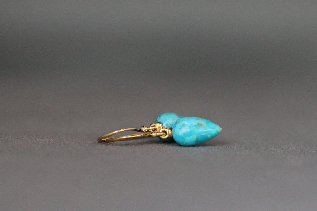 Blue Copper Turquoise Teardrop Gold Vermeil Dangle Earrings