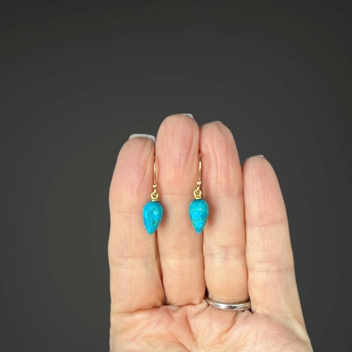 Blue Copper Turquoise Teardrop Gold Vermeil Dangle Earrings