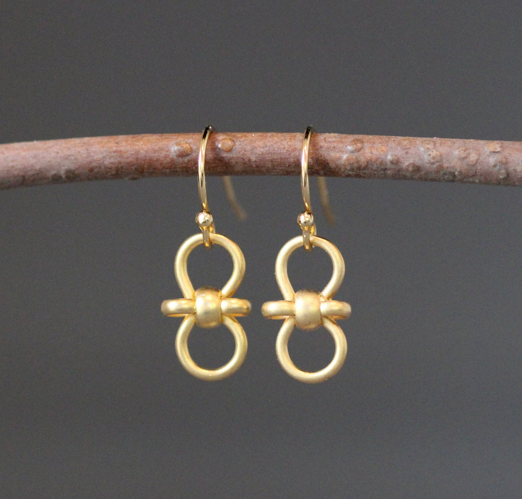 Matte Gold Vermeil Knot Charm Dangle Earrings