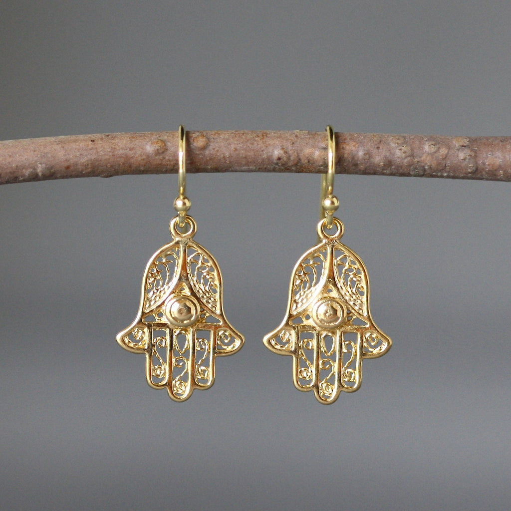 Gold Vermeil Hamsa Hand Dangle Earrings