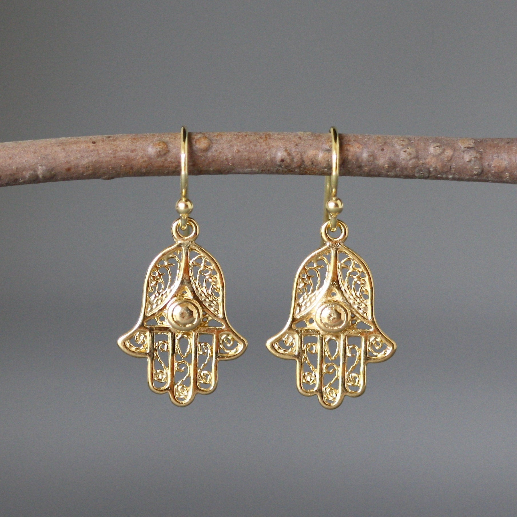 Gold Vermeil Hamsa Hand Dangle Earrings