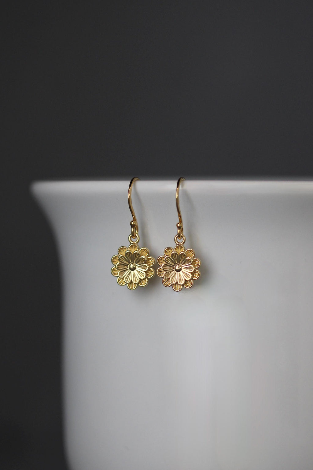 Double Gold Vermeil Flower Charm Dangle Earrings