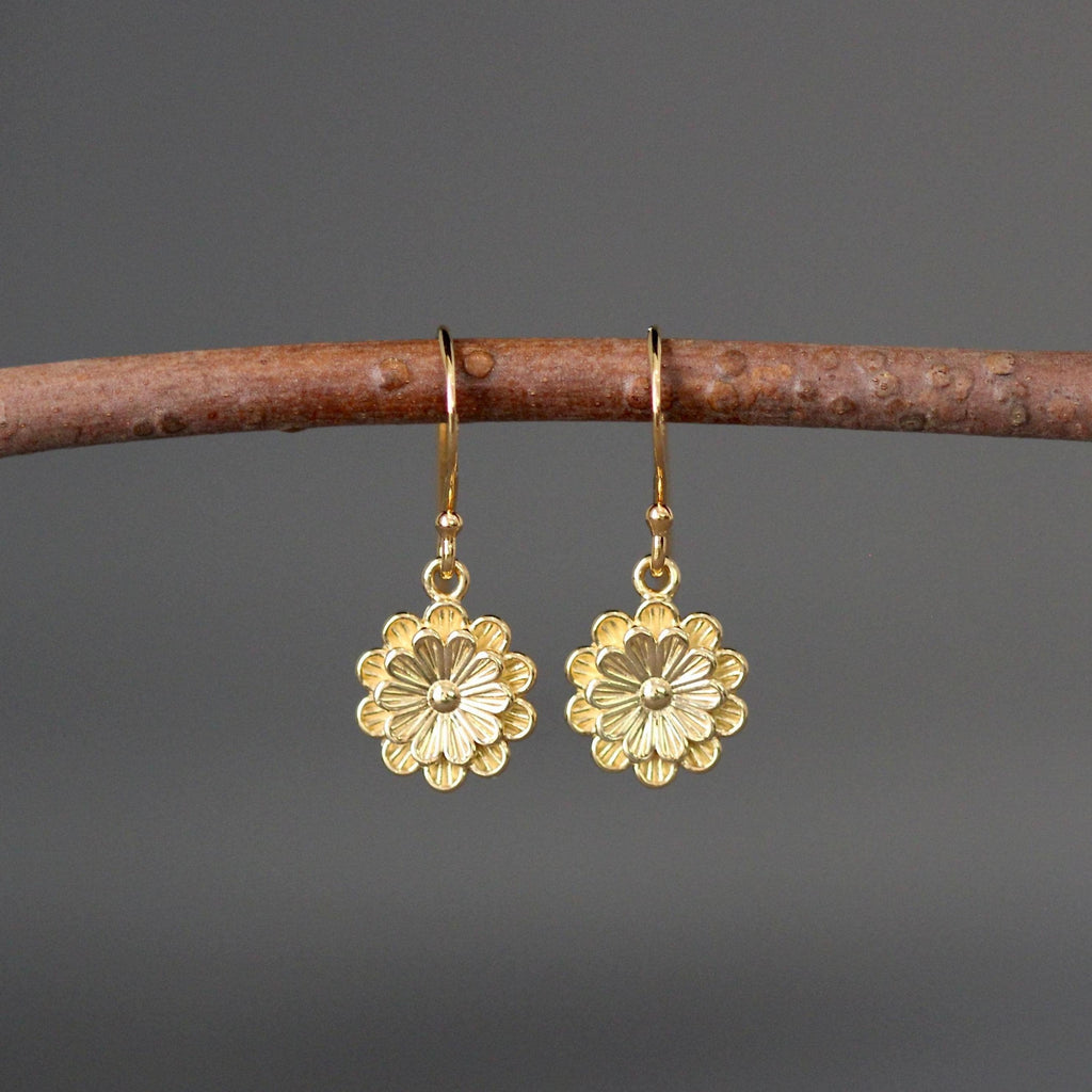 Double Gold Vermeil Flower Charm Dangle Earrings