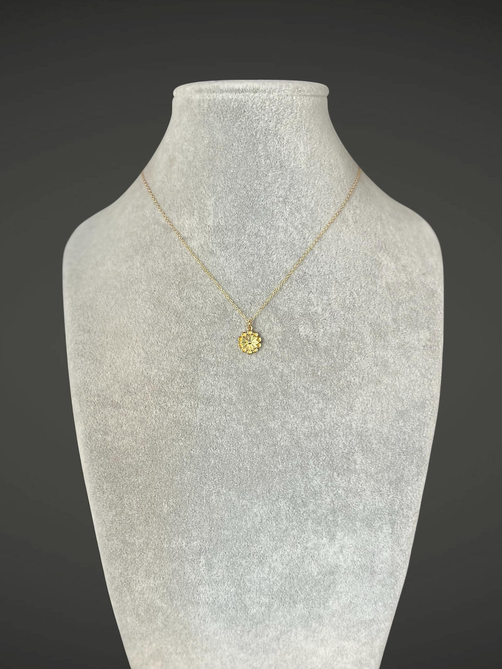 Gold Vermeil Flower Charm Pendant on Gold Filled Chain