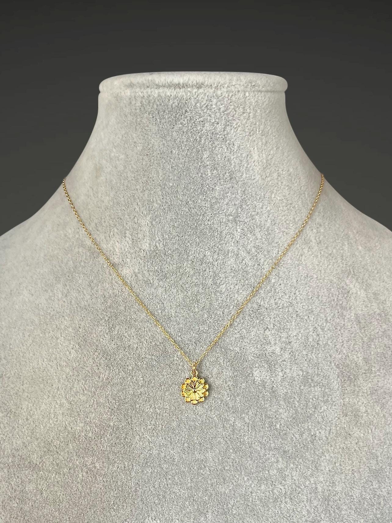 Gold Vermeil Flower Charm Pendant on Gold Filled Chain