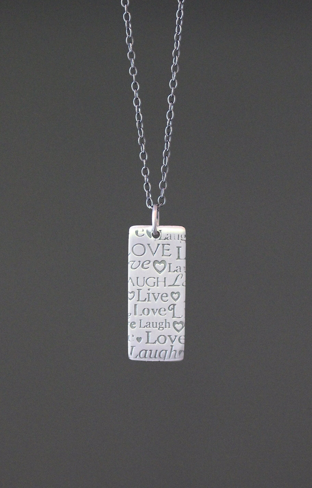 Live Love Laugh Stamped Sterling Silver Pendant Necklace on Blackened Chain